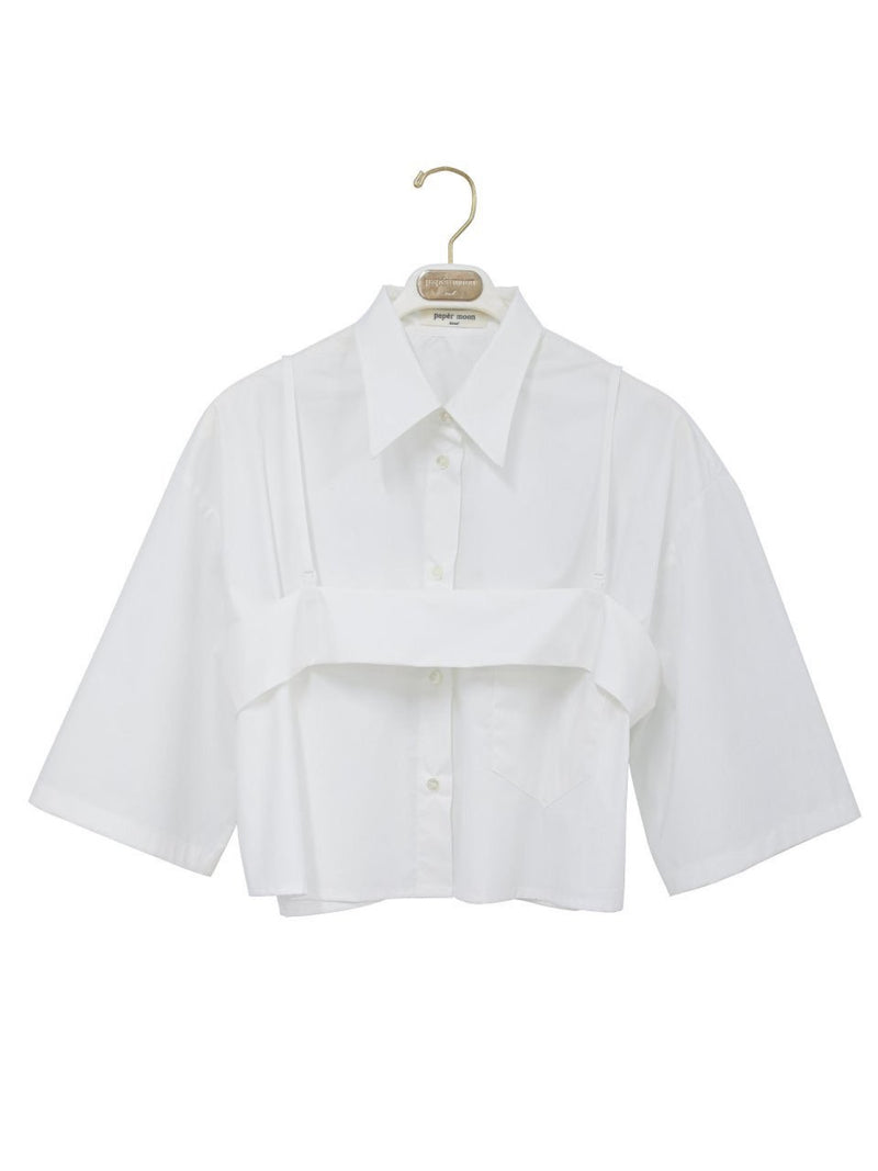 BUSTIER LAYERED CROPPED BUTTON DOWN SHIRT