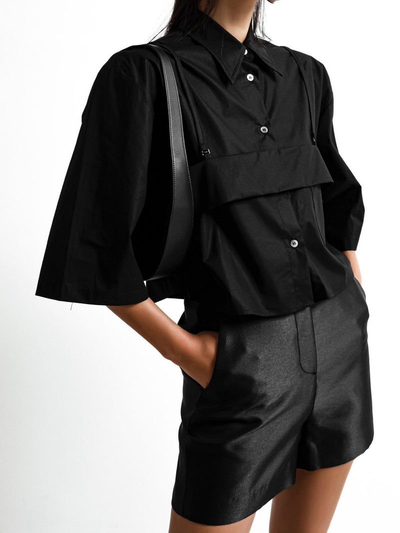 BUSTIER LAYERED CROPPED BUTTON DOWN SHIRT