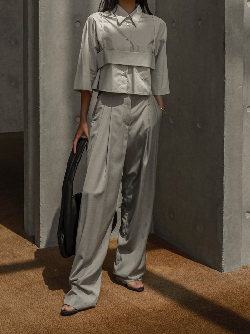 BUSTIER LAYERED CROPPED BUTTON DOWN SHIRT