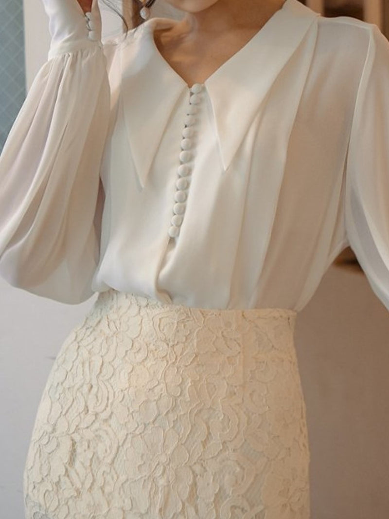 BUTTON DETAIL CHIFFON BLOUSE