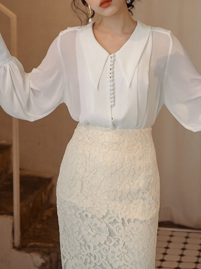 BUTTON DETAIL CHIFFON BLOUSE
