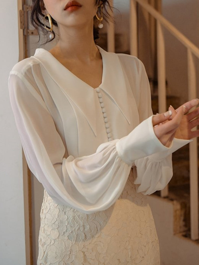 BUTTON DETAIL CHIFFON BLOUSE