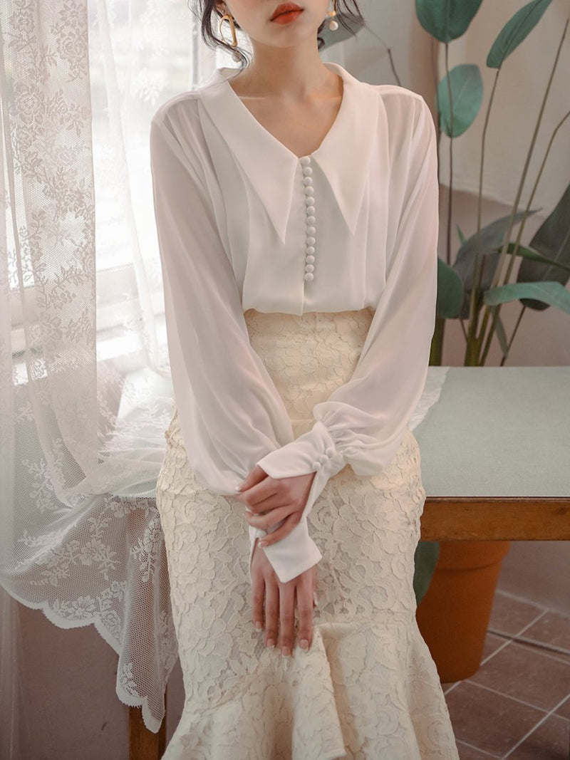 BUTTON DETAIL CHIFFON BLOUSE