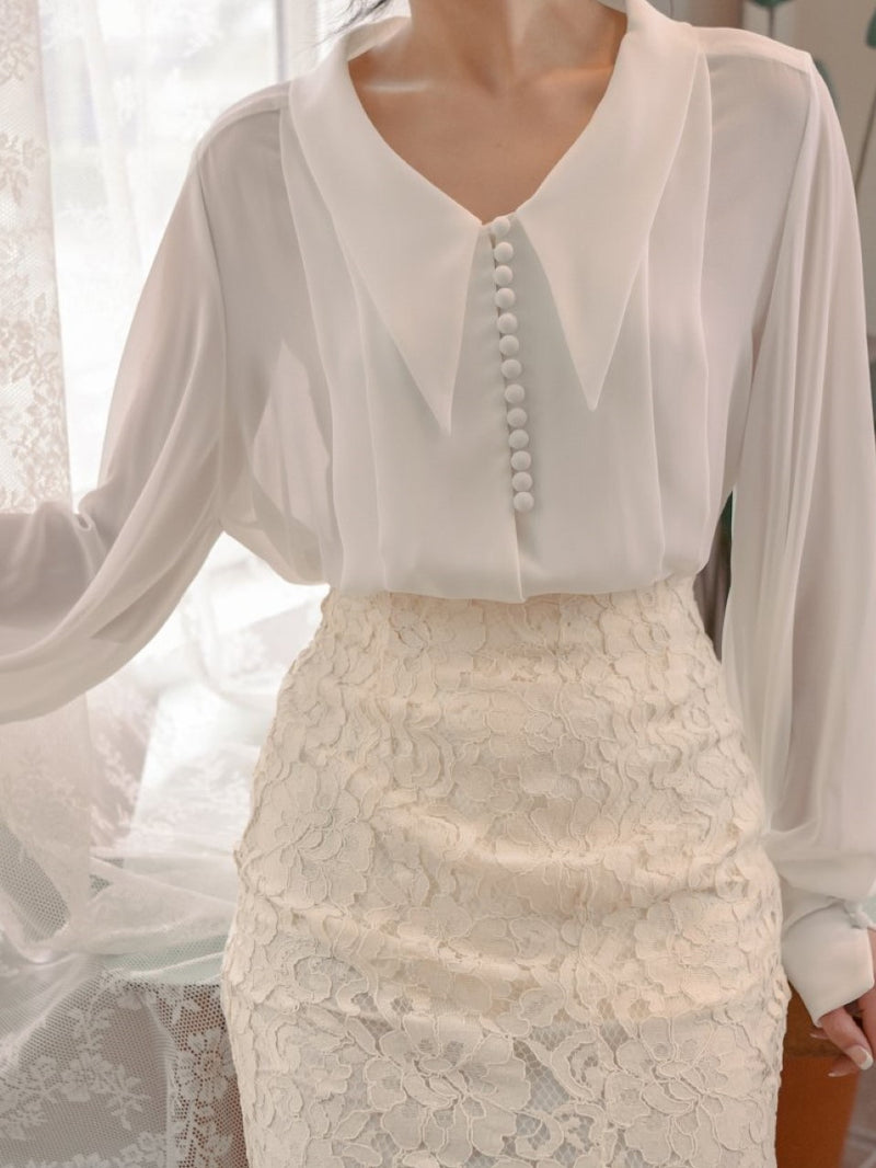 BUTTON DETAIL CHIFFON BLOUSE