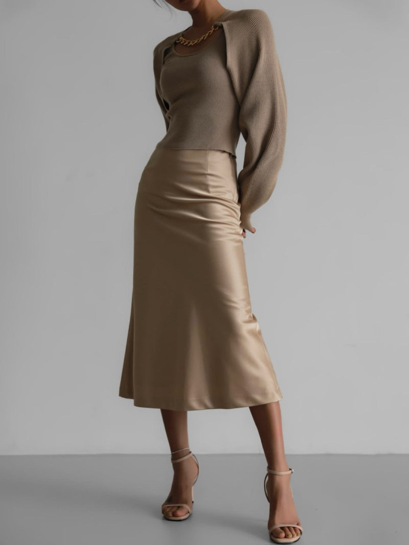 CLASSIC SILKY LOW WAIST MIDI SKIRT