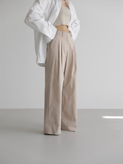 COTTON TWO PIN TUCK WIDE TROUSERS