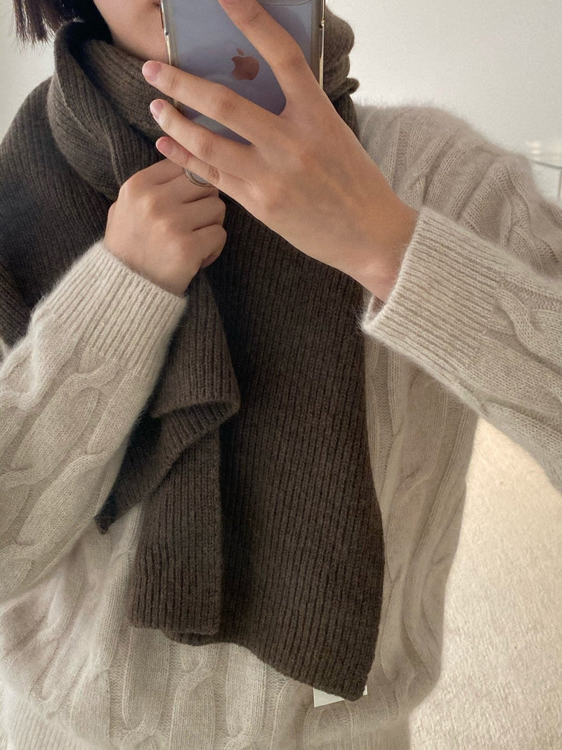 CASHMERE WOOL RIBBED KNIT MUFFLER