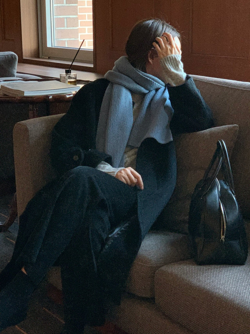 CASHMERE WOOL RIBBED KNIT MUFFLER