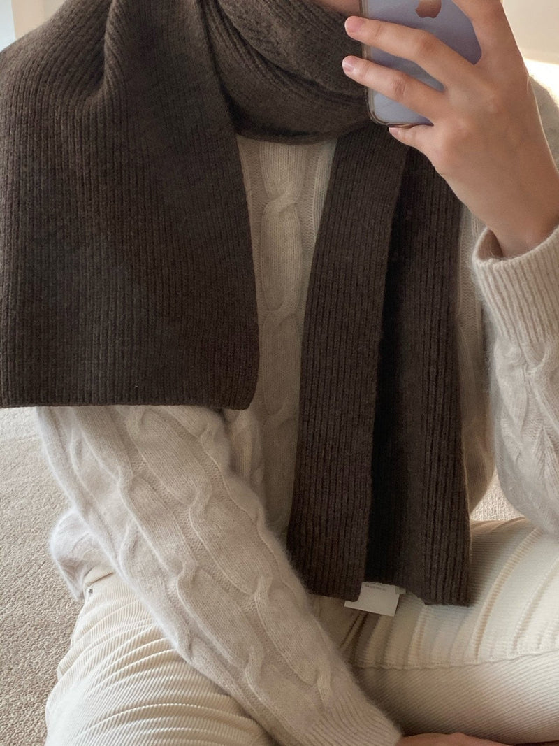 CASHMERE WOOL RIBBED KNIT MUFFLER