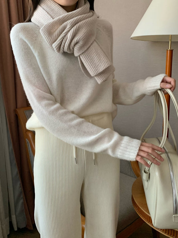 CASHMERE WOOL RIBBED KNIT MUFFLER