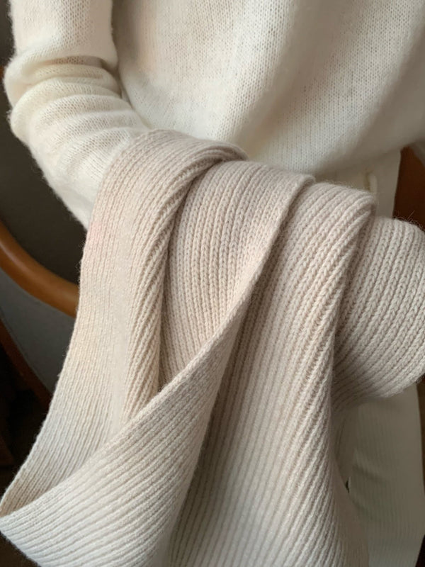 CASHMERE WOOL RIBBED KNIT MUFFLER