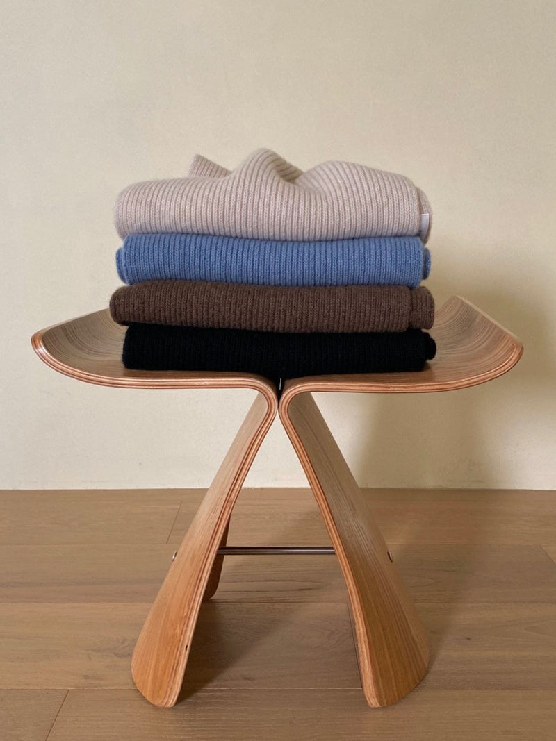 CASHMERE WOOL RIBBED KNIT MUFFLER