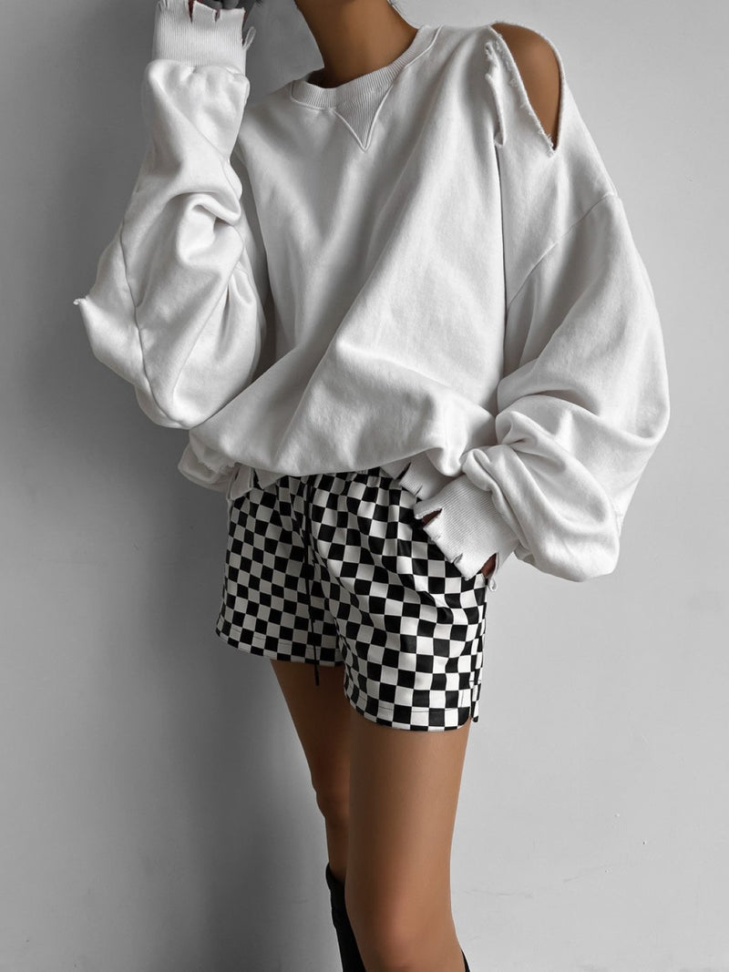 CHECKERBOARD VEGAN LEATHER SHORTS