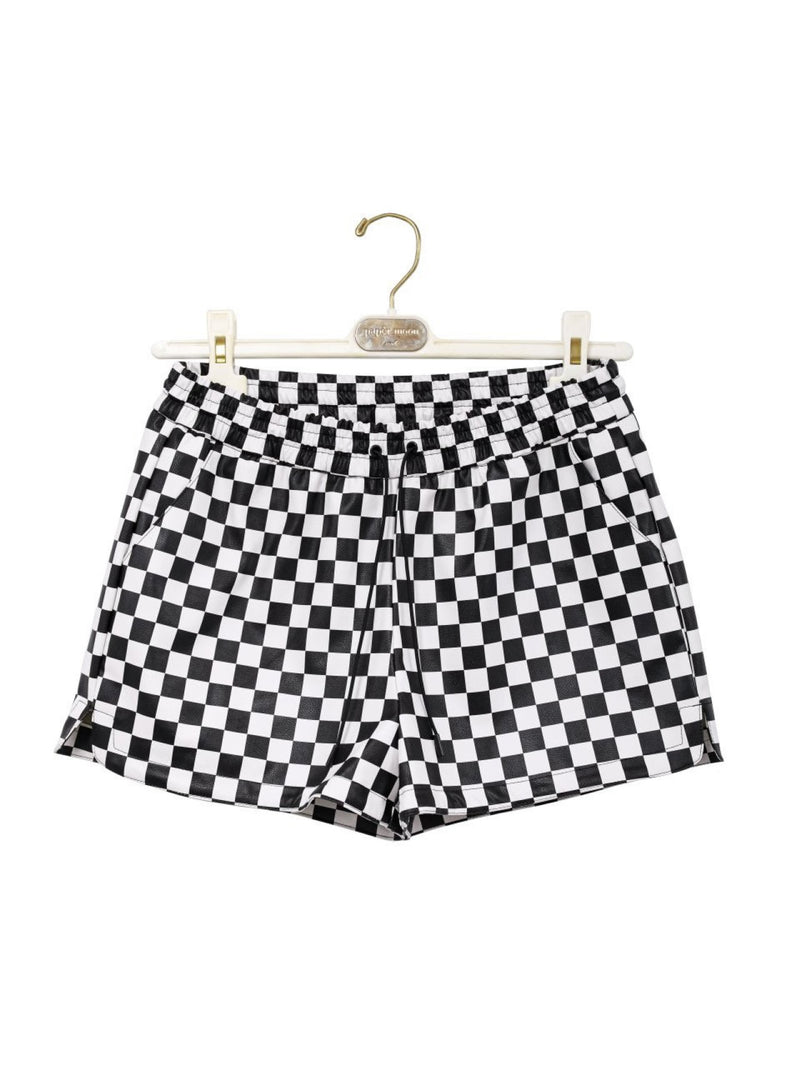 CHECKERBOARD VEGAN LEATHER SHORTS
