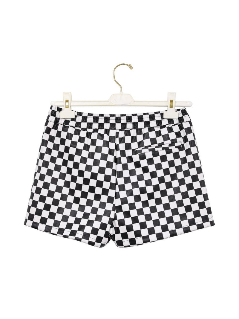 CHECKERBOARD VEGAN LEATHER SHORTS