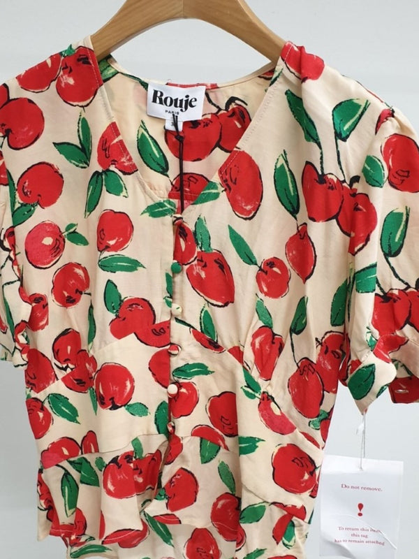 CHERRY BLOUSE WITH PUFF SLEEVE