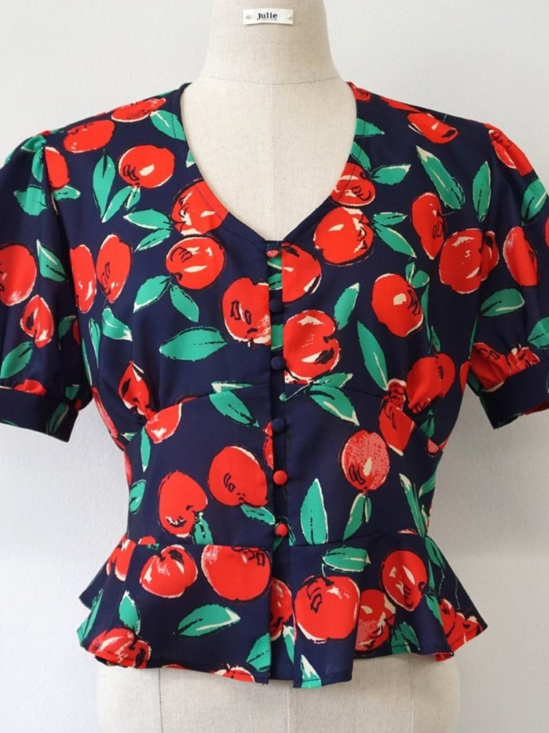 CHERRY BLOUSE WITH PUFF SLEEVE