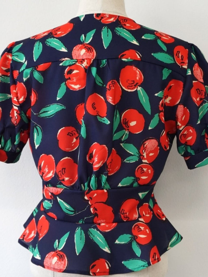 CHERRY BLOUSE WITH PUFF SLEEVE