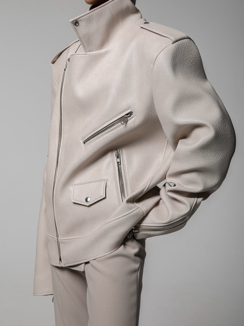 CHUNKY ZIPPED VEGAN LEATHER BIKER JACKET