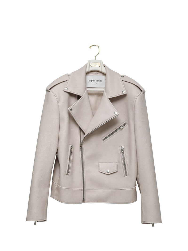 CHUNKY ZIPPED VEGAN LEATHER BIKER JACKET