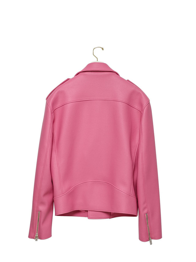 CHUNKY ZIPPED VEGAN LEATHER BIKER JACKET