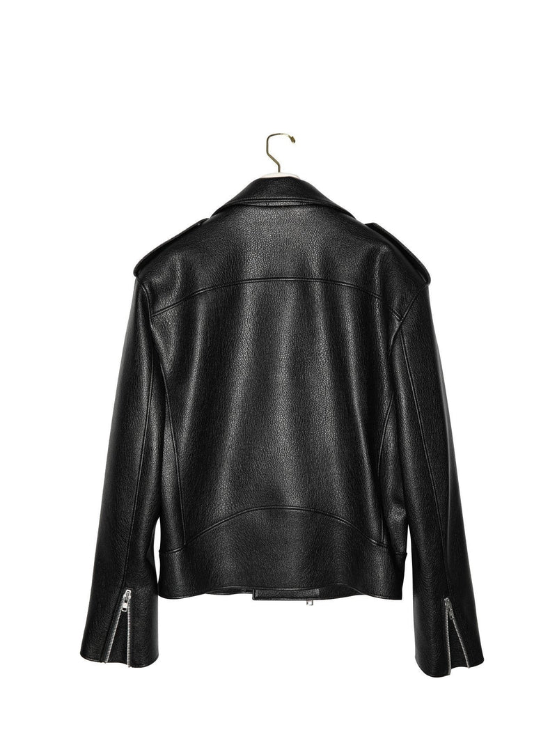 CHUNKY ZIPPED VEGAN LEATHER BIKER JACKET