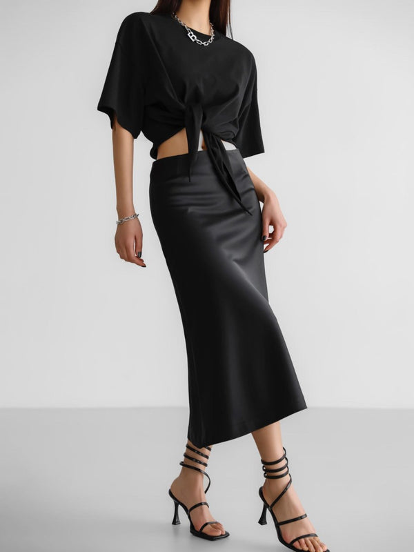 CLASSIC SILKY LOW WAIST MIDI SKIRT