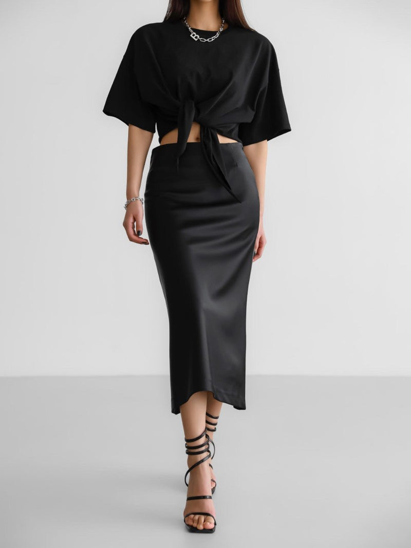 CLASSIC SILKY LOW WAIST MIDI SKIRT