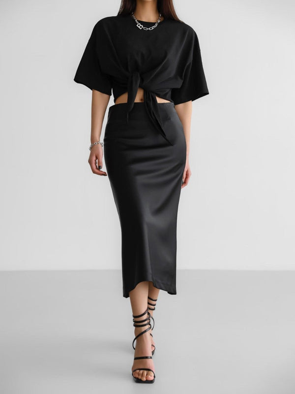 CLASSIC SILKY LOW WAIST MIDI SKIRT