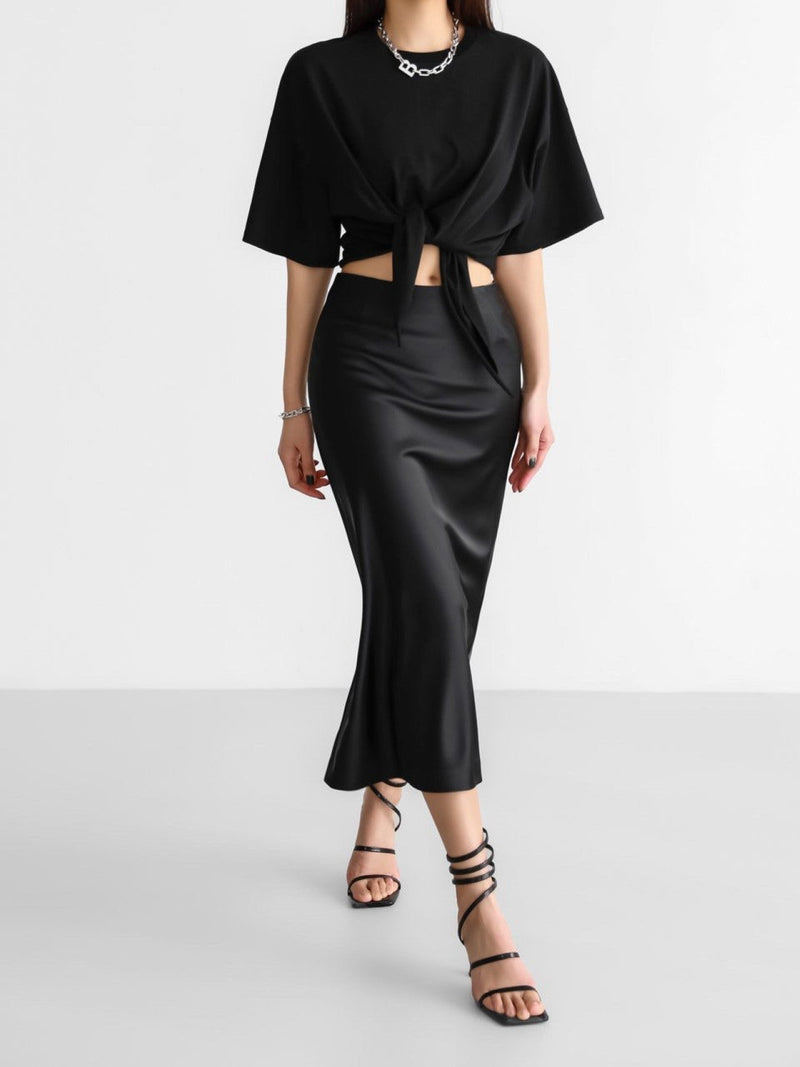CLASSIC SILKY LOW WAIST MIDI SKIRT