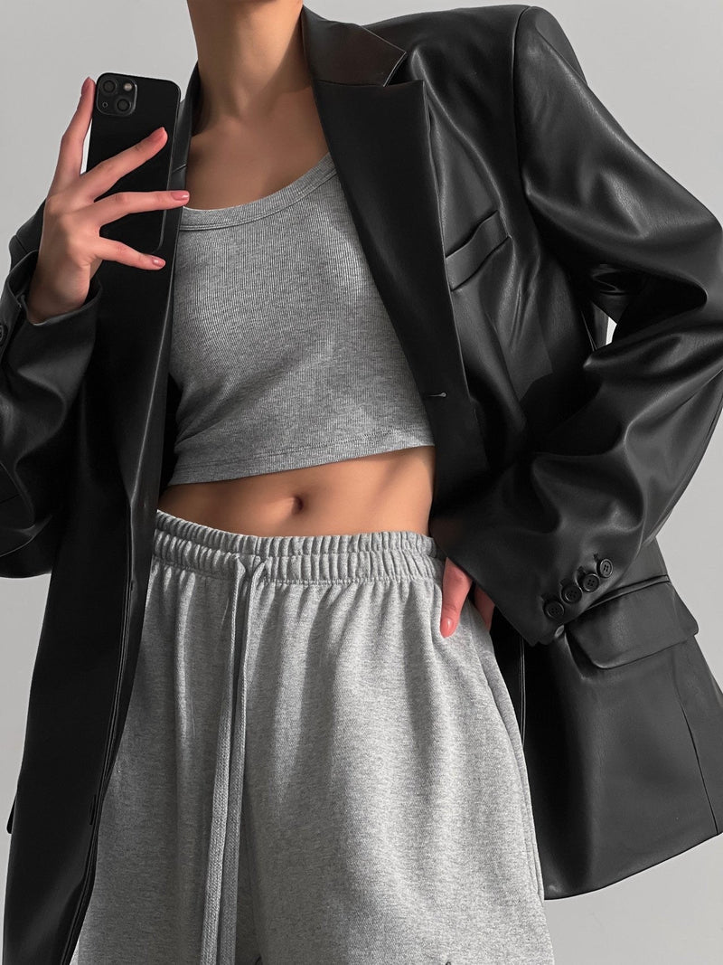 CLASSIC SOFT VEGAN LEATHER BLAZER