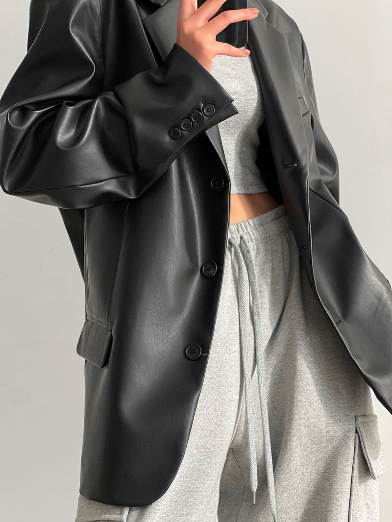 CLASSIC SOFT VEGAN LEATHER BLAZER