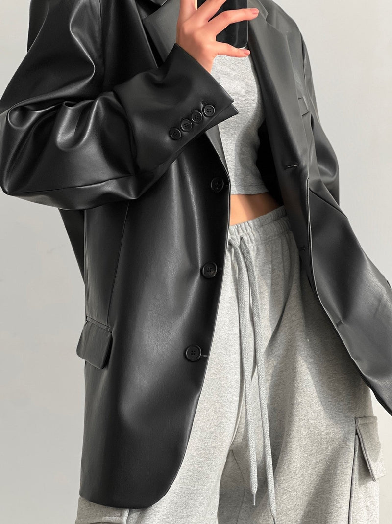 CLASSIC SOFT VEGAN LEATHER BLAZER