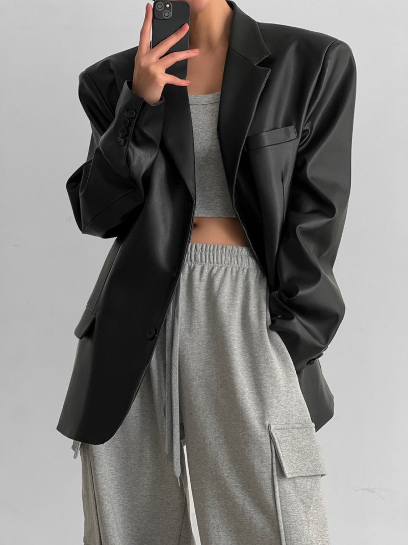 CLASSIC SOFT VEGAN LEATHER BLAZER