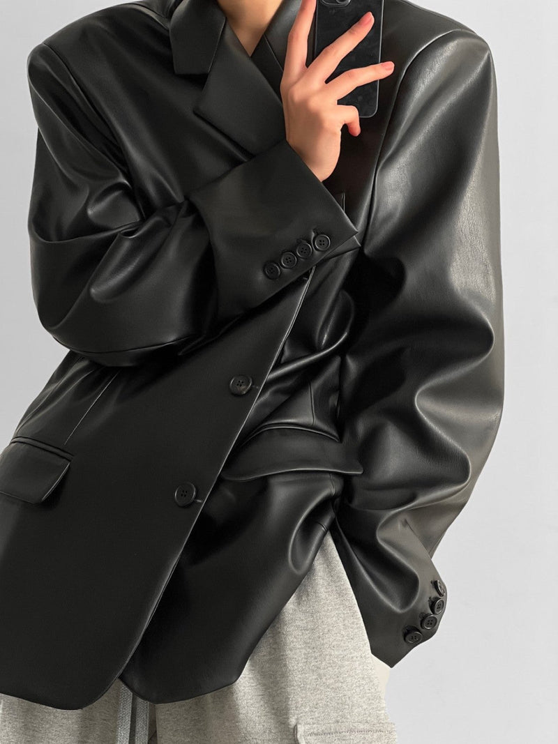 CLASSIC SOFT VEGAN LEATHER BLAZER