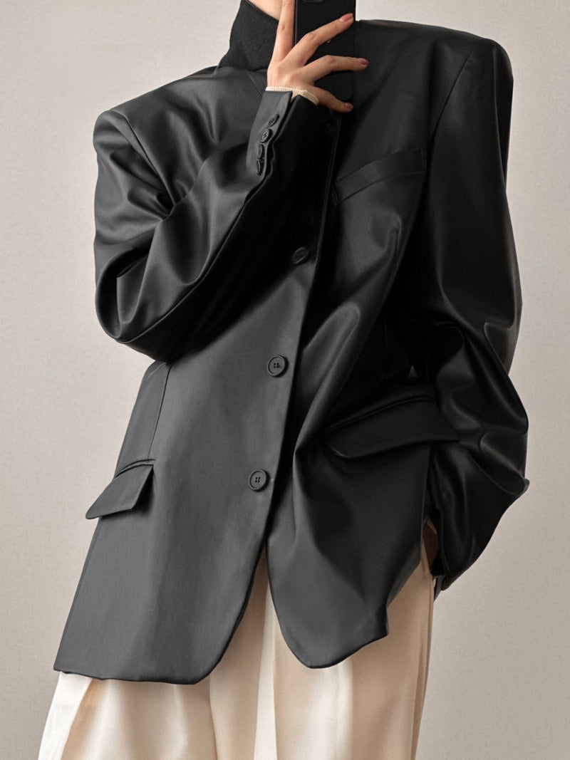 CLASSIC SOFT VEGAN LEATHER BLAZER