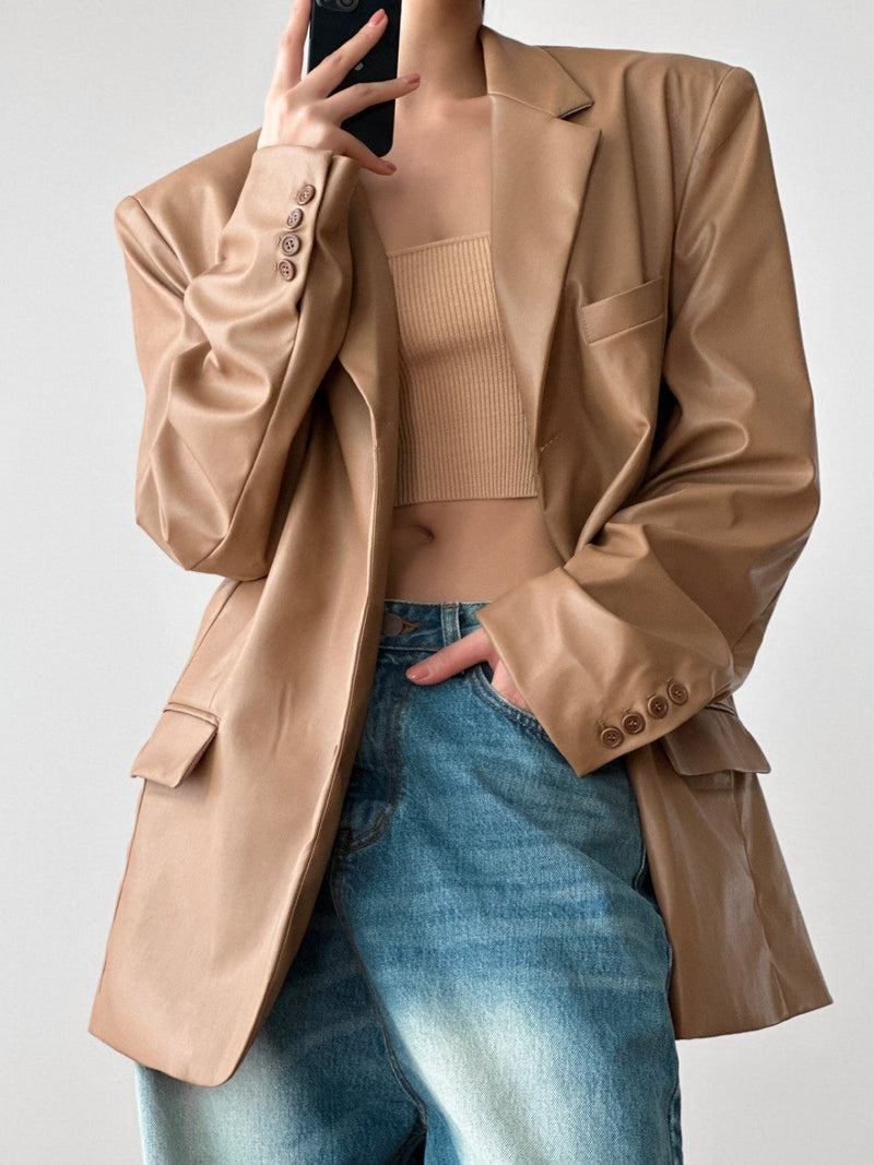 CLASSIC SOFT VEGAN LEATHER BLAZER