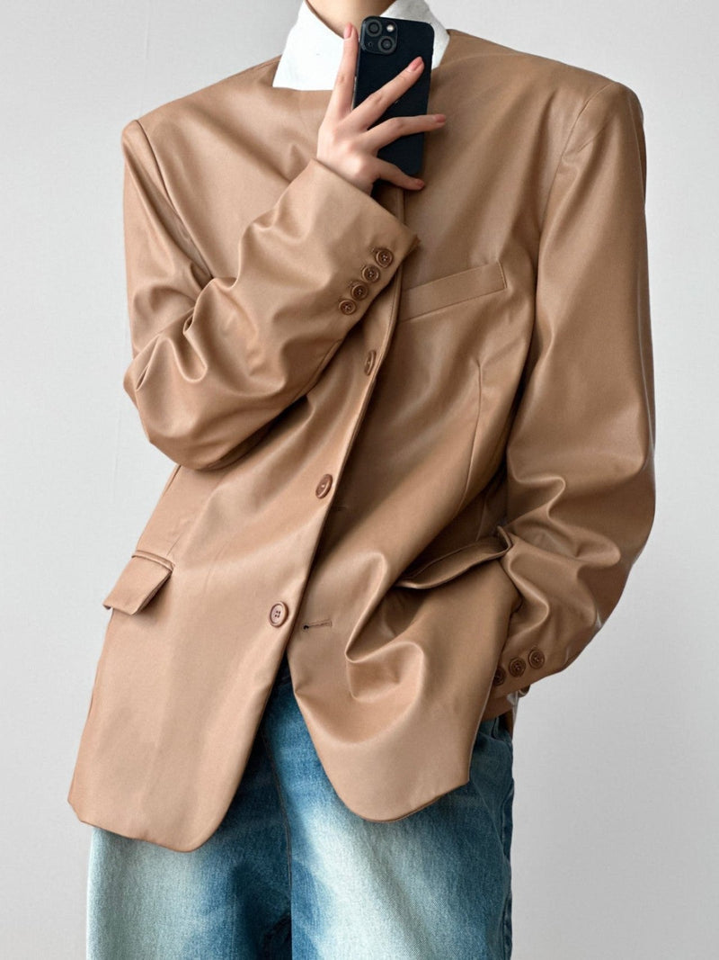 CLASSIC SOFT VEGAN LEATHER BLAZER