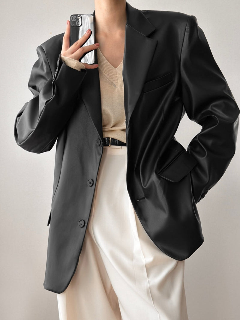 CLASSIC SOFT VEGAN LEATHER BLAZER