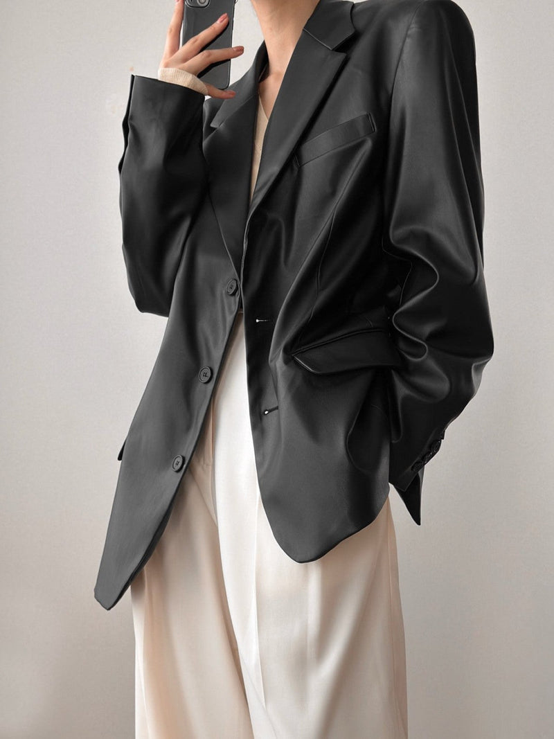 CLASSIC SOFT VEGAN LEATHER BLAZER