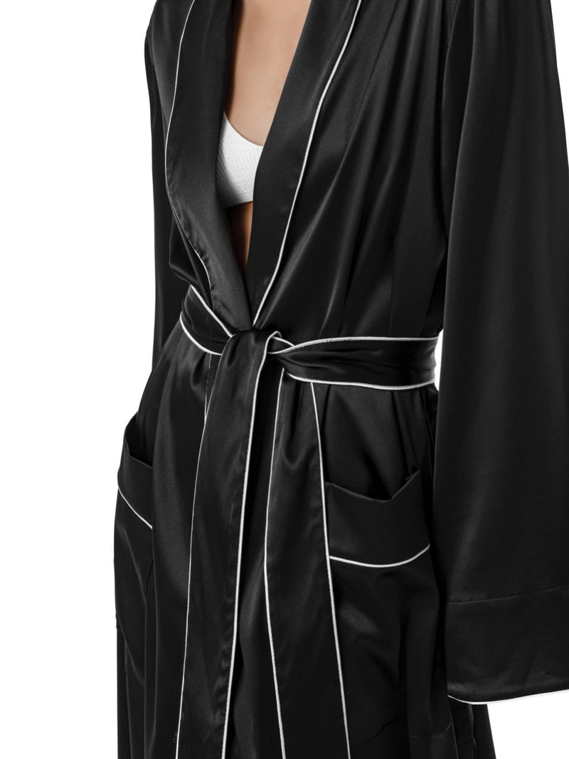 CLASSIC TRIMMED DETAIL SATIN ROBE COAT
