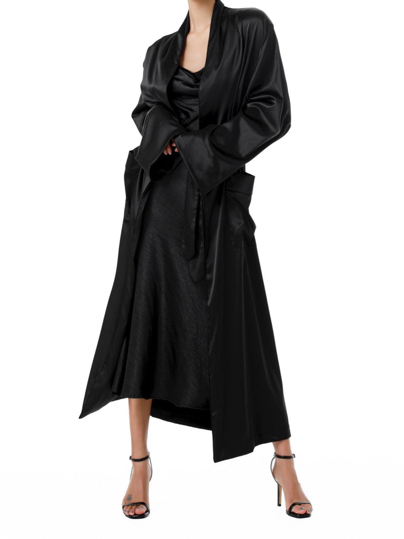 CLASSIC TRIMMED DETAIL SATIN ROBE COAT