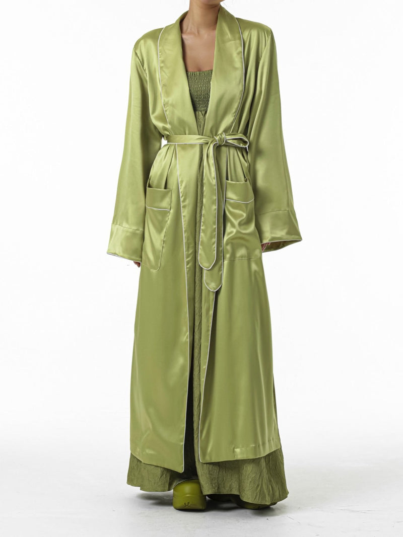 CLASSIC TRIMMED DETAIL SATIN ROBE COAT