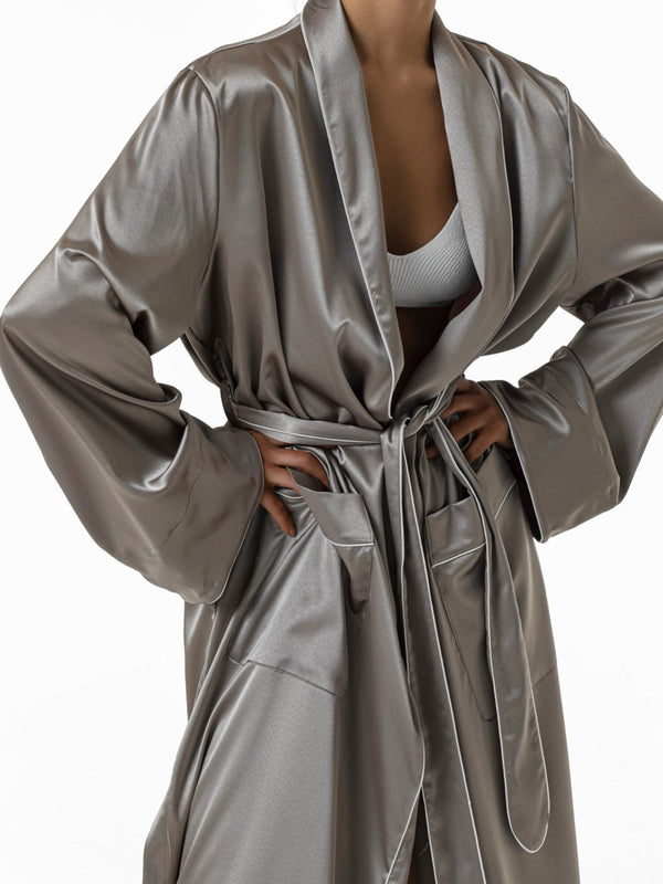 CLASSIC TRIMMED DETAIL SATIN ROBE COAT