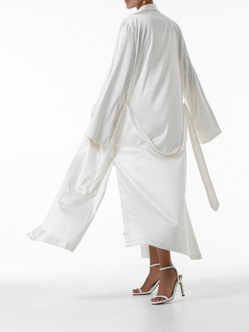 CLASSIC TRIMMED DETAIL SATIN ROBE COAT