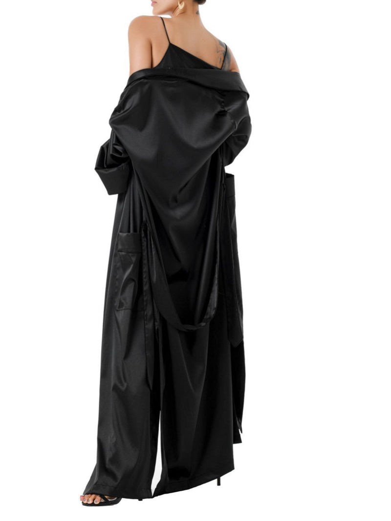 CLASSIC TRIMMED DETAIL SATIN ROBE COAT