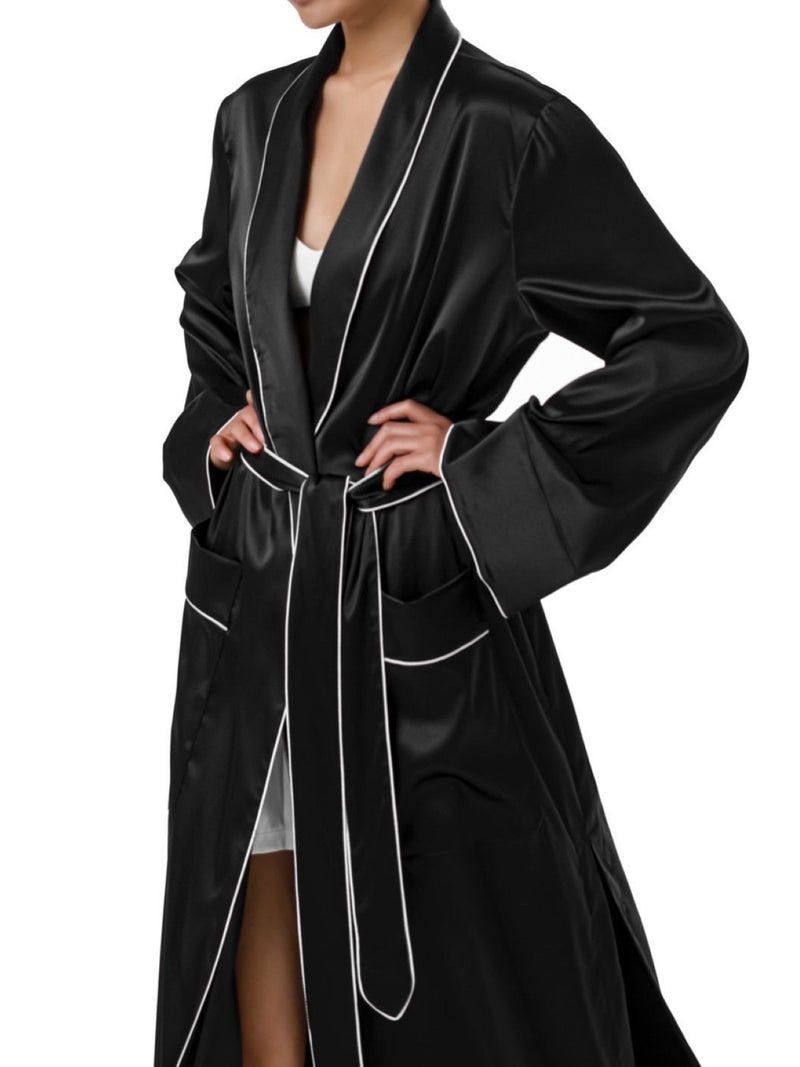 CLASSIC TRIMMED DETAIL SATIN ROBE COAT