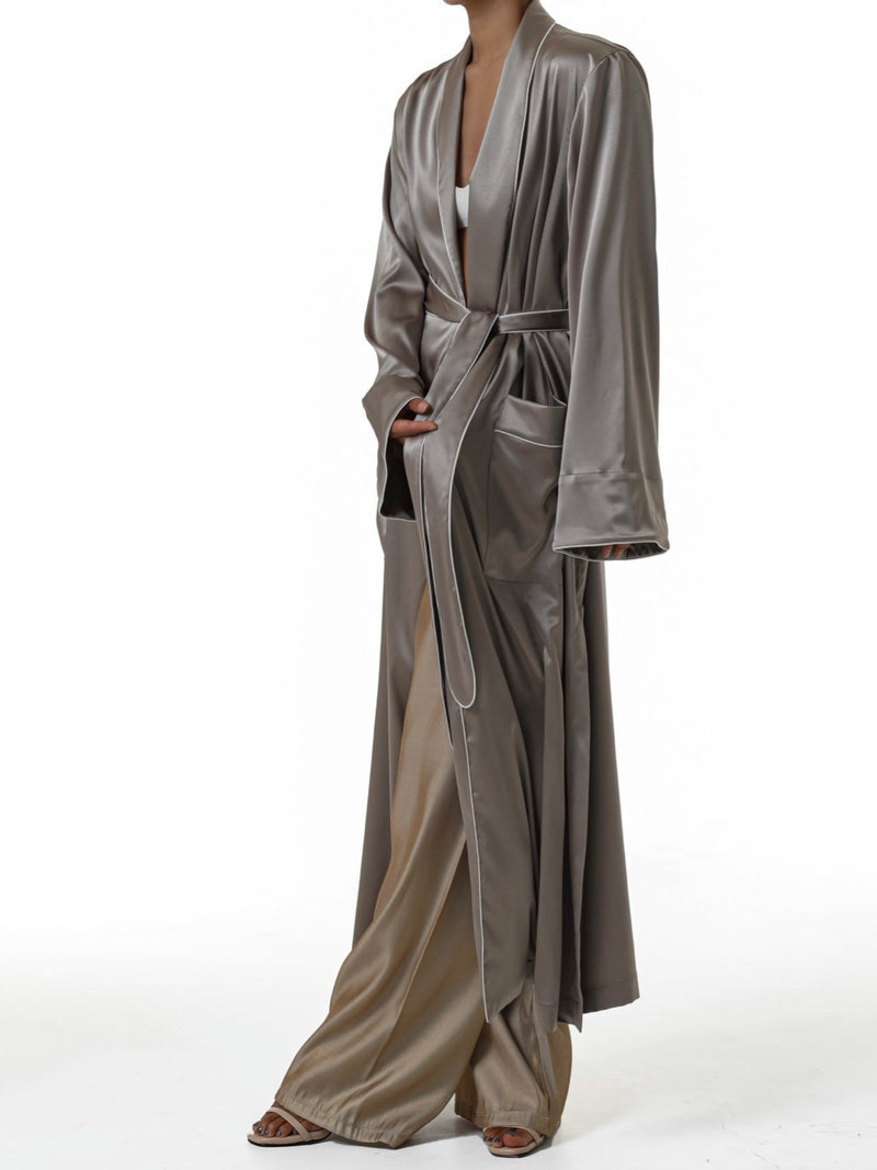 CLASSIC TRIMMED DETAIL SATIN ROBE COAT