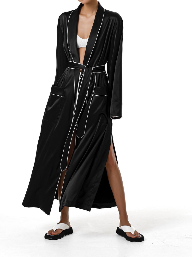 CLASSIC TRIMMED DETAIL SATIN ROBE COAT