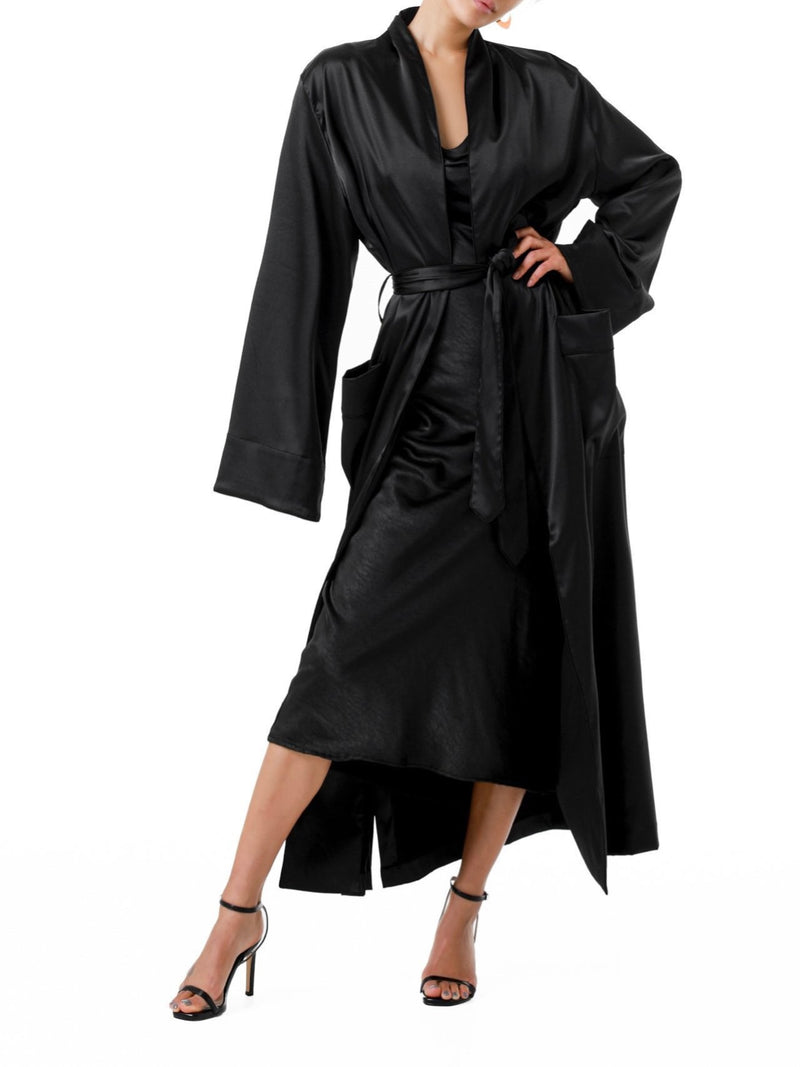 CLASSIC TRIMMED DETAIL SATIN ROBE COAT